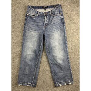 Judy Blue Jeans Womens 7/28 Blue Wide Leg Cropped Raw Hem Stretch Denim